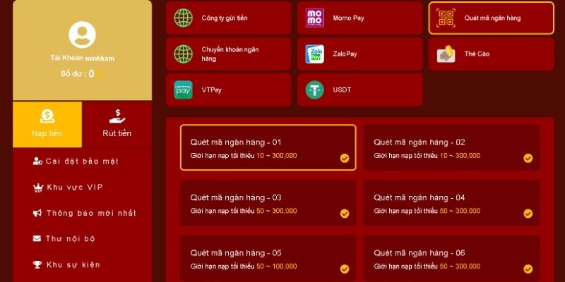 Thêm ngân hàng để rút tiền 98WIN